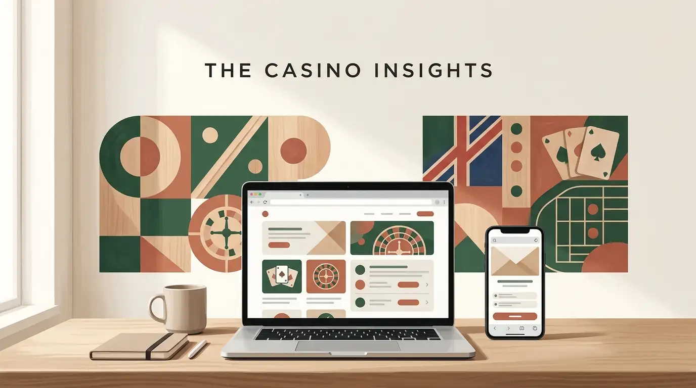 Desktop screen and mobile phone beside casino symbols